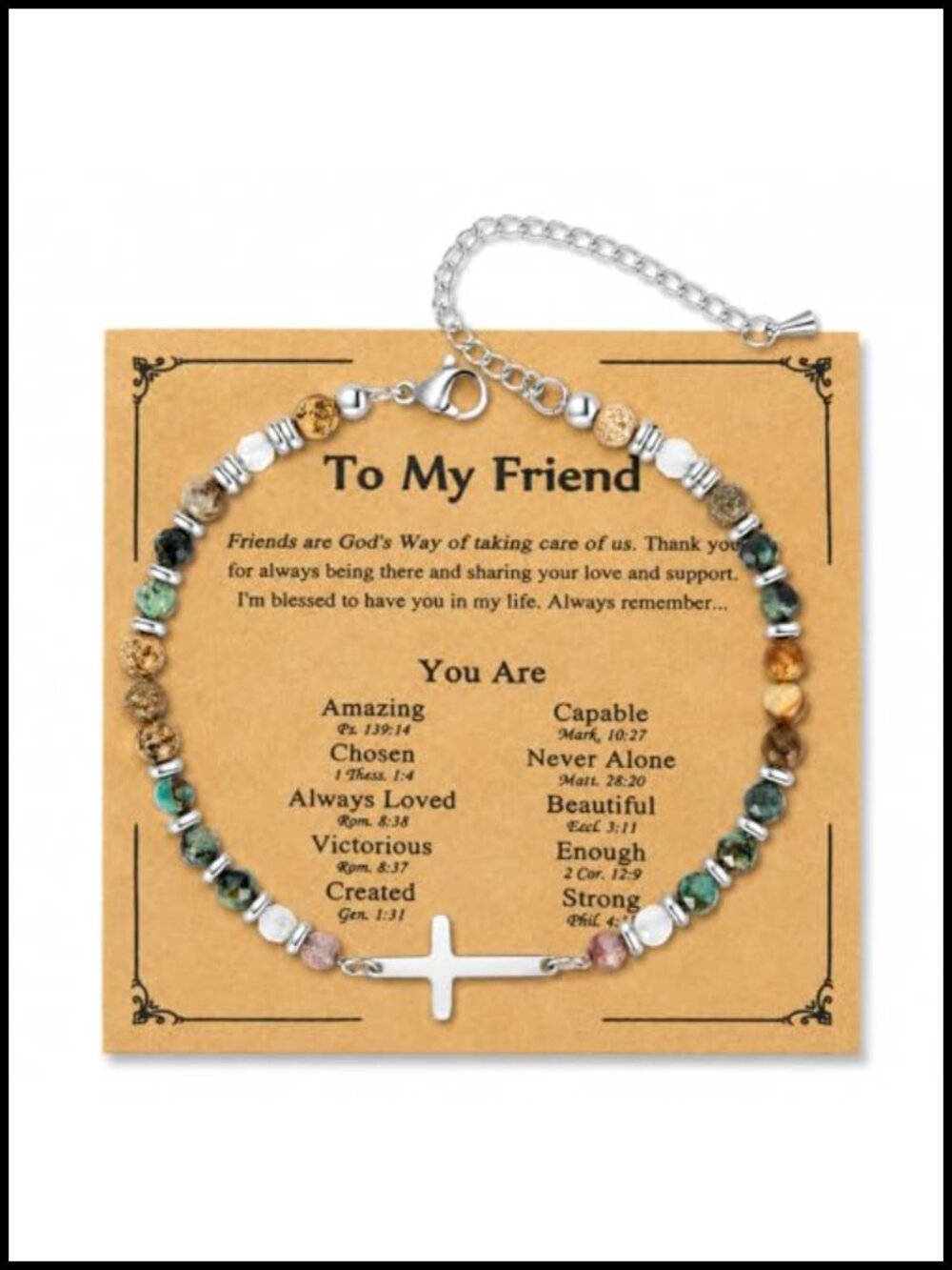 Christian Friendship Bracelet for Women, Cross Pendant, Natural Stone Beaded